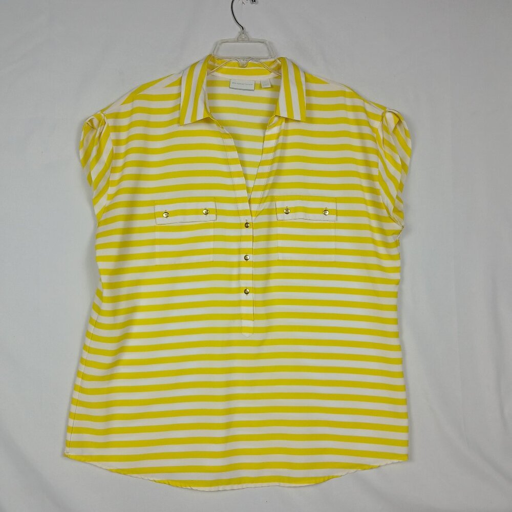 New York & Company Tunic Top XL Pullover Yellow White Striped Sleeveless